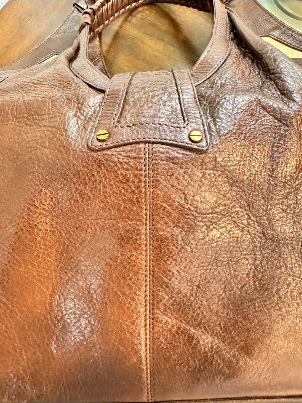 Elliott Lucca Warm Cognac Leather Braided-Handle Tote - Picture 6 of 10